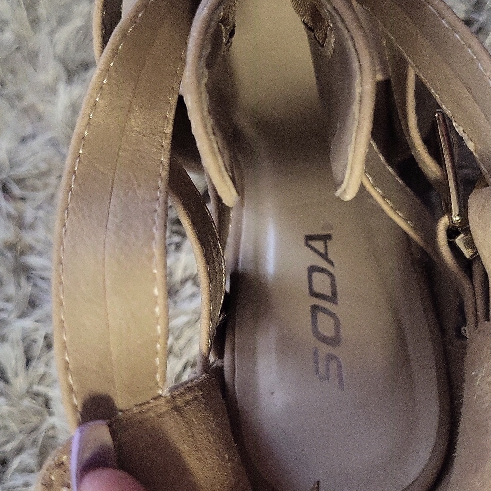 Soda Tan Heeled Ankle Boots with Buckles - Picture 3 of 6